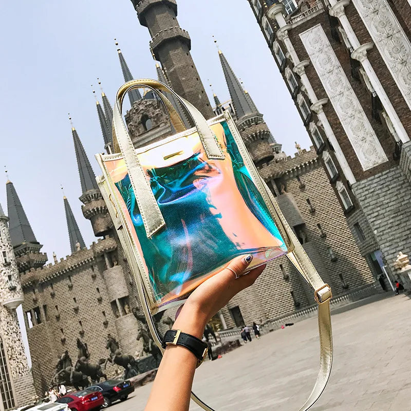 Transparent Laser Tote Bag for Women, Single Shoulder Mother Bag