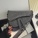 Thick Chain Saddle Bag with Bright Diamond for Women
