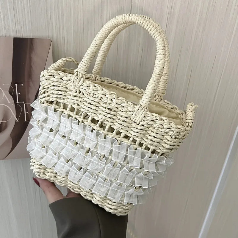 Mori Straw Woven Beach Bag Casual Messenger Bucket Bag
