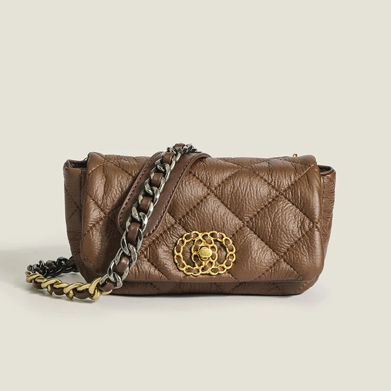 Soft Leather Messenger Bag with Metal Chain