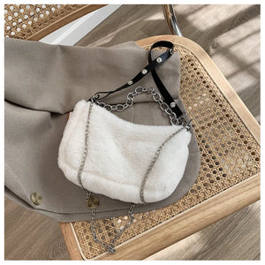 2022 Women Plush Bucket Bag Soft Faux Fur Shoulder Bag