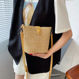 2022 Women's Straw Woven Shoulder Bag Crossbody Bucket Bag