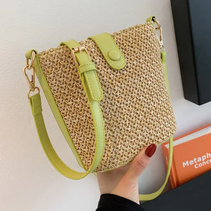 2022 Women's Straw Woven Shoulder Bag Crossbody Bucket Bag