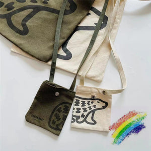 2022ss HUMAN Bag Polar Bear Print Canvas One Shoulder Messenger Bag