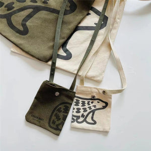 2022ss HUMAN Bag Polar Bear Print Canvas Shoulder Messenger Bag