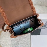 Women Scrub Leather Shoulder Bag Lambswool Crossbody Bag