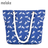 Canvas Shoulder Beach Bag Horse Print Casual Tote Fringed Shopping Bag
