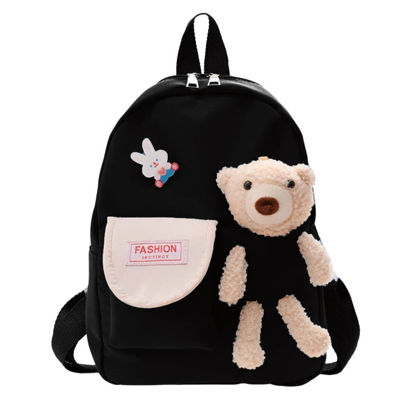 Cartoon Bear Canvas School Bags For Kids Kindergarten Children Backpacks