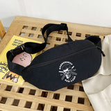 Skull Print Mini Backpack Canvas Waist Pack Shoulder Sports Bag