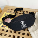 Skull Print Mini Backpack Canvas Waist Pack Shoulder Sports Bag