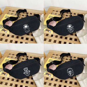 Skull Print Mini Backpack Canvas Waist Pack Shoulder Sports Bag