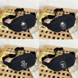 Skull Print Mini Backpack Canvas Waist Pack Shoulder Sports Bag