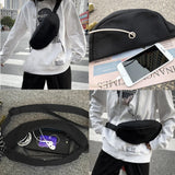 Skull Print Mini Backpack Canvas Waist Pack Shoulder Sports Bag