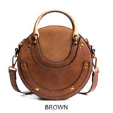 Circular Women Handbag Leather Shoulder Messenger Bag Round Ring Mini Tote