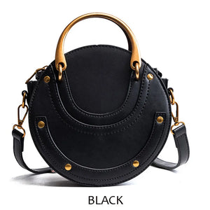 Circular Women Handbag Leather Shoulder Messenger Bag Round Ring Mini Tote