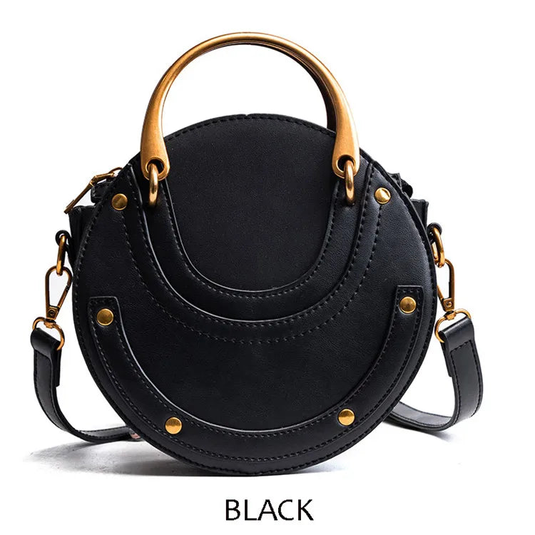 Circular Women Handbag Leather Shoulder Messenger Bag Round Ring Mini Tote