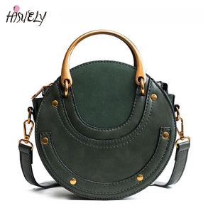 Circular Women Handbag Leather Shoulder Messenger Bag Round Ring Mini Tote