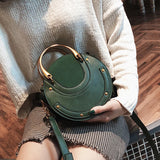 Circular Women Handbag Leather Shoulder Messenger Bag Round Ring Mini Tote