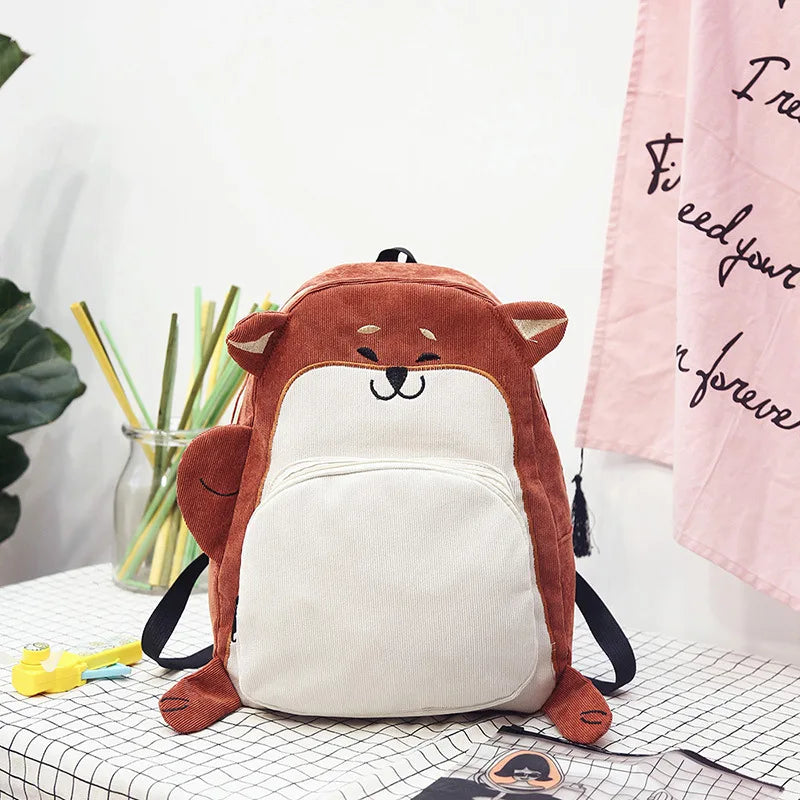 Cute Corduroy School Backpack Anime for Girls Soft Student Bag