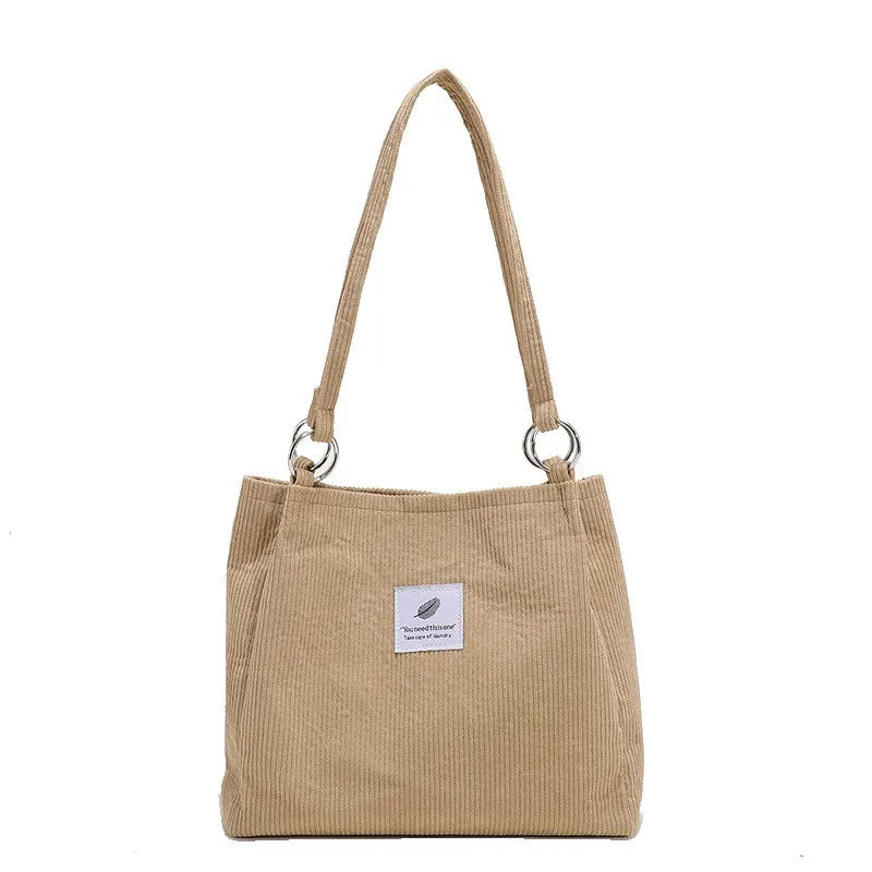 Corduroy Shoulder Bag for Women Cotton Handbag Eco Shopping Totes Bags