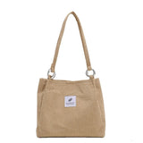 Corduroy Shoulder Bag for Women Cotton Handbag Eco Shopping Totes Bags