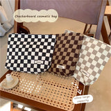 Corduroy Checkerboard Handbag Portable Toiletries Storage Bag
