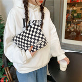 Corduroy Checkerboard Handbag Portable Toiletries Storage Bag