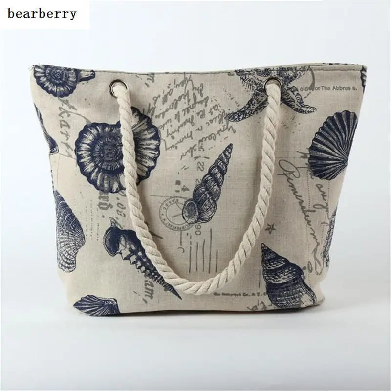 Cotton Strap Shoulder Bags Printed Tower Shell Travel Bags Large Size