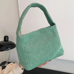 Plush Tote Shoulder Bag High Purse Solid Women Handbags