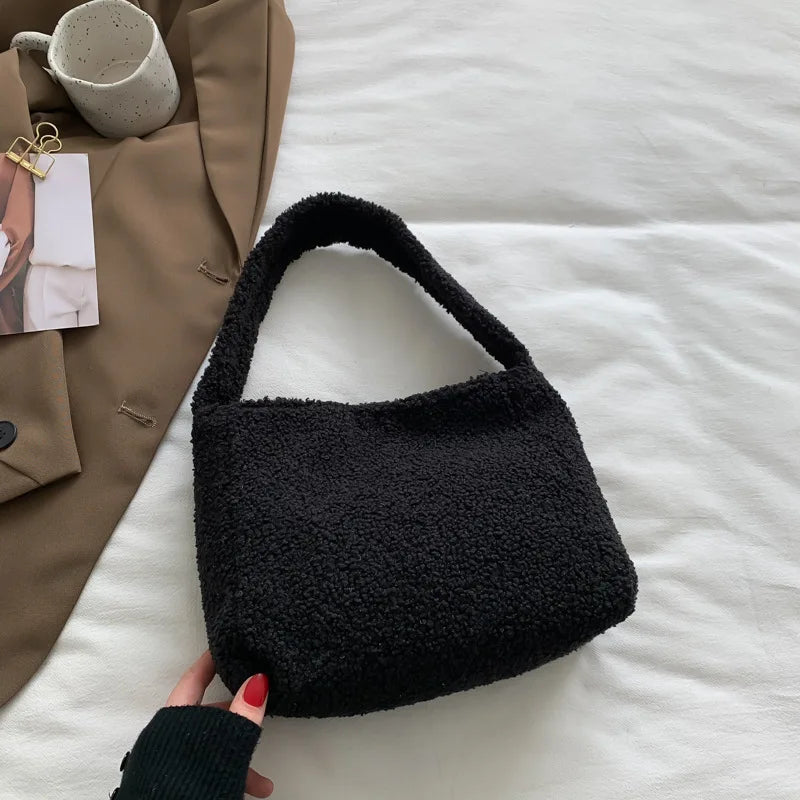 Plush Tote Shoulder Bag High Purse Solid Women Handbags