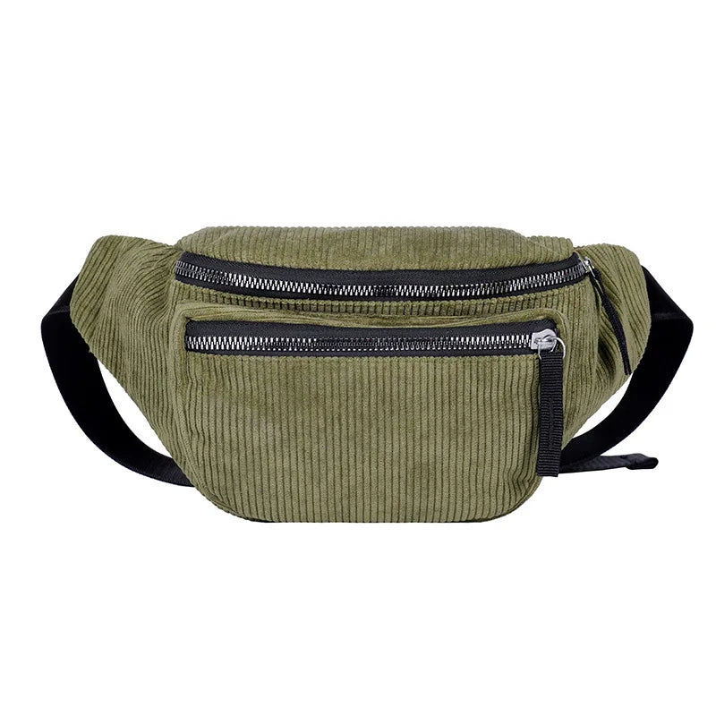 Corduroy Waist Bag for Women, Zipper Chest Bag Travel Girl Waist Belt Phone Pack