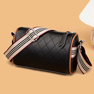 Diamond Lattice Leather Women Pillow Handbags Wide Strap Female Shoulder Bags