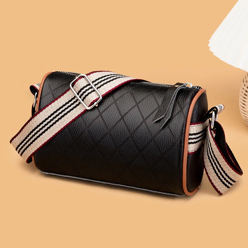 Diamond Lattice Leather Women Pillow Handbags Wide Strap Female Shoulder Bags