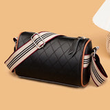 Diamond Lattice Leather Women Pillow Handbags Wide Strap Female Shoulder Bags
