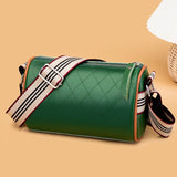 Diamond Lattice Leather Women Pillow Handbags Wide Strap Female Shoulder Bags