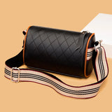 Diamond Lattice Leather Women Pillow Handbags Wide Strap Female Shoulder Bags