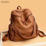 Soft Leather Backpack for Women Large Capacity School Bag