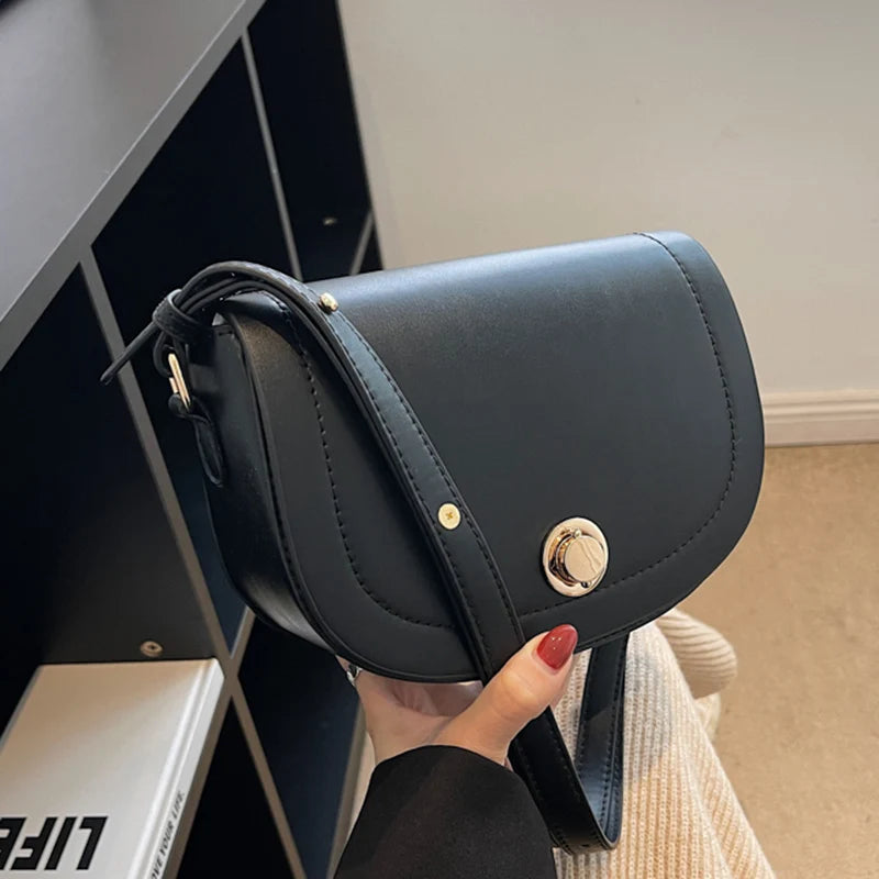 Brown PU Leather Shoulder Bag Women Messenger Handbag