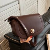 Brown PU Leather Shoulder Bag Women Messenger Handbag