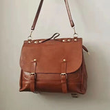 Vintage Brown Leather Shoulder Bag for Women