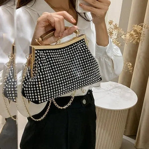 Silver Glitter Bead Evening Clutch Bag