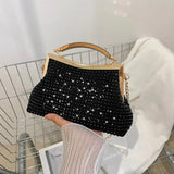 Silver Glitter Bead Evening Clutch Bag