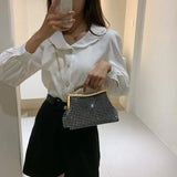 Silver Glitter Bead Evening Clutch Bag