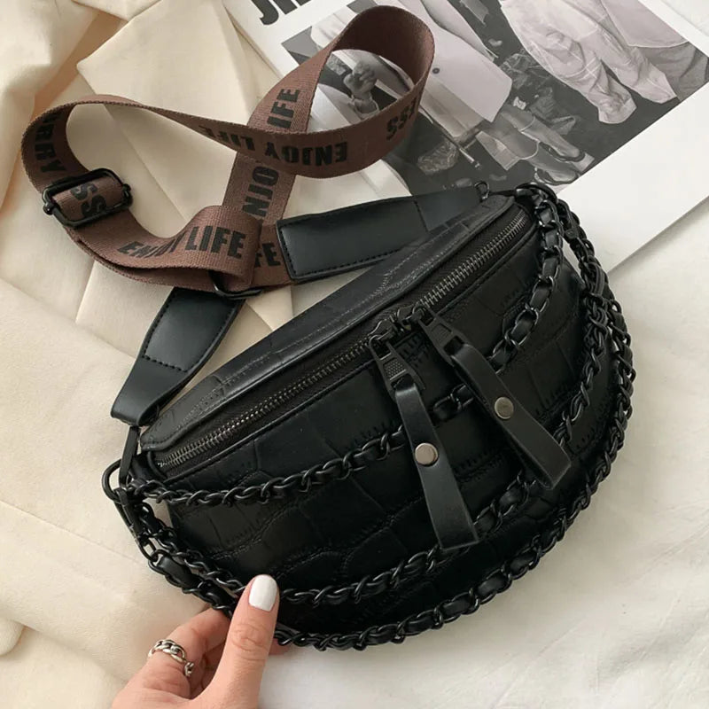 Women Waist Bag Chain Waist Belt Phone Pack Stone Pattern Fanny Pack