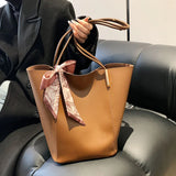 Women's Bucket Shoulder Bag with Big Pockets, PU Leather Tote