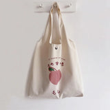 Japanese Style Peach Print Canvas Tote Bag Purse Shoulder Bag