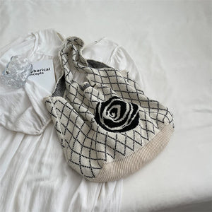 Knitted Tote Bag Wool Shoulder Bag High Capacity Shopper Bag Top Handle