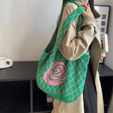 Knitted Tote Bag Wool Shoulder Bag High Capacity Shopper Bag Top Handle