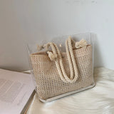 Clear Straw Beach Shoulder Bags PVC Jelly Tote Bags Large Weave Handba