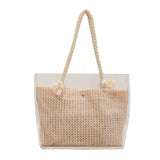 Clear Straw Beach Shoulder Bags PVC Jelly Tote Bags Large Weave Handba